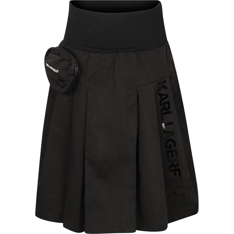 商品Karl Lagerfeld Paris|Pleated logo midi skirt with belt pocket in black,价格¥922-¥974,第1张图片