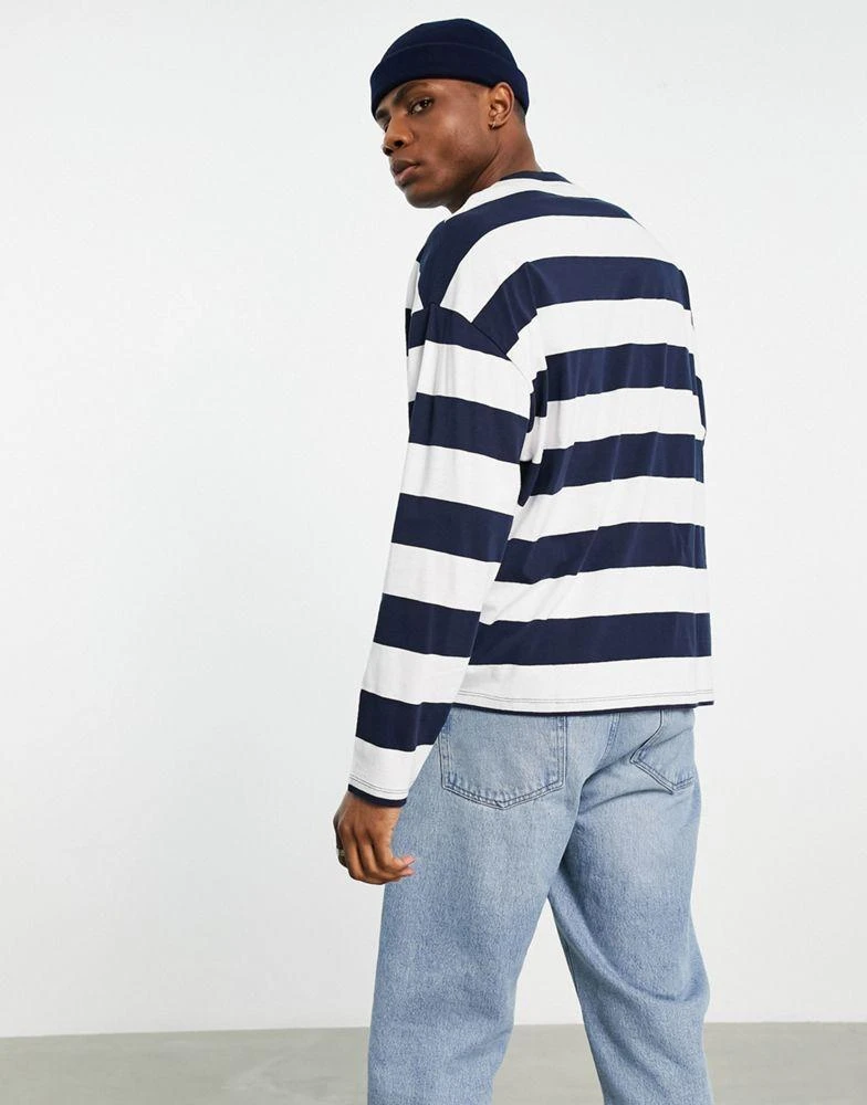 商品ASOS|ASOS DESIGN oversized long sleeve stripe t-shirt in navy and white,价格¥81,第3张图片详细描述