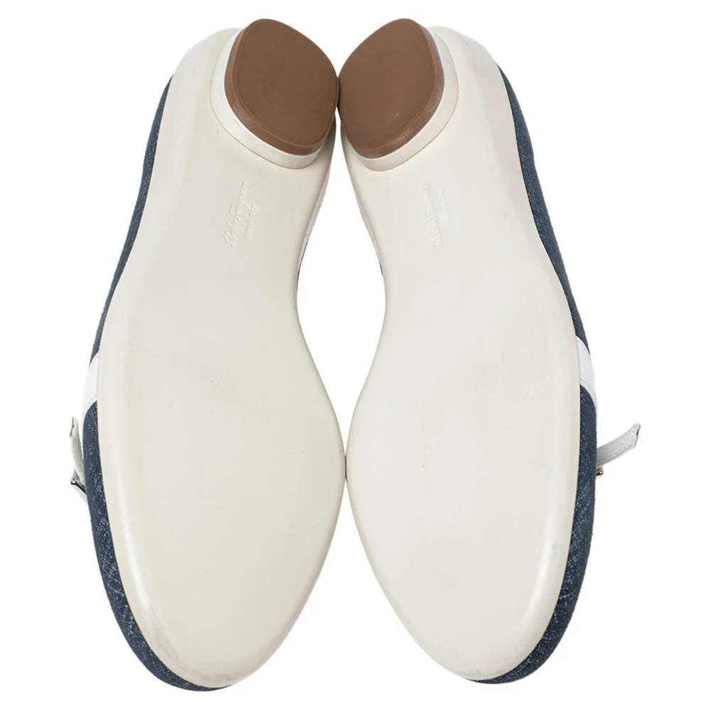Salvatore Ferragamo Navy Blue/White Denim and Leather Ballet Flats Size 40.5 商品