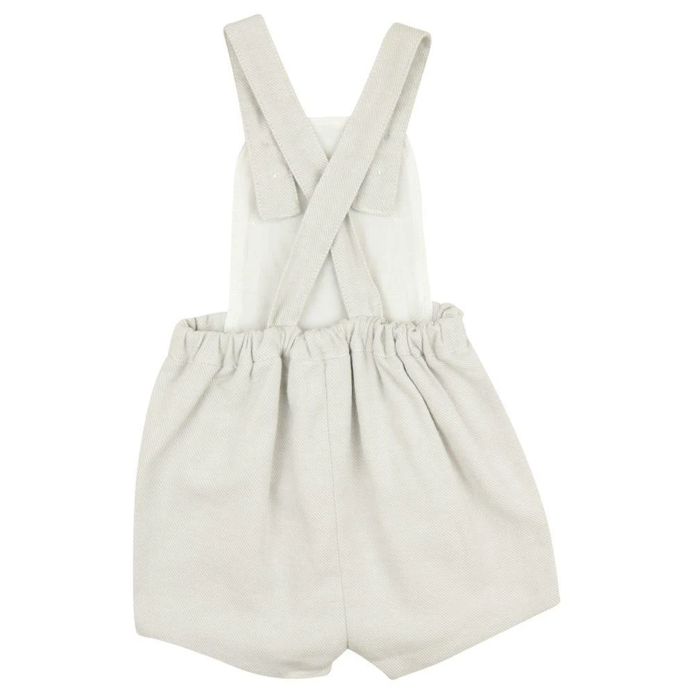 White & Grey Trim Long Sleeve Bodysuit & Shortie Dungarees Set 商品