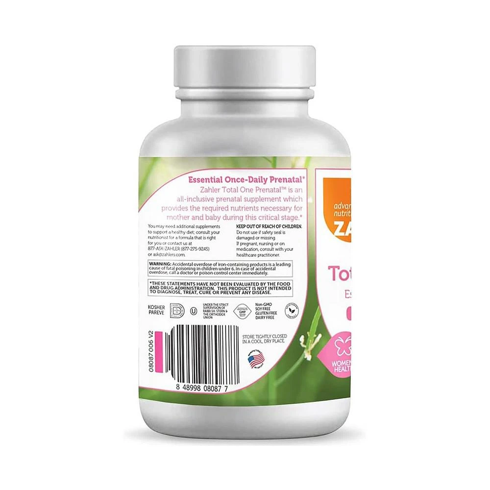 商品Zahler|Total One Prenatal Once-Daily Vitamins - 120 Capsules,价格¥194,第2张图片详细描述
