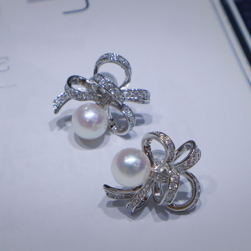 925银天然淡水珍珠akoya光泽绸缎之舞耳钉商品第1张图片规格展示