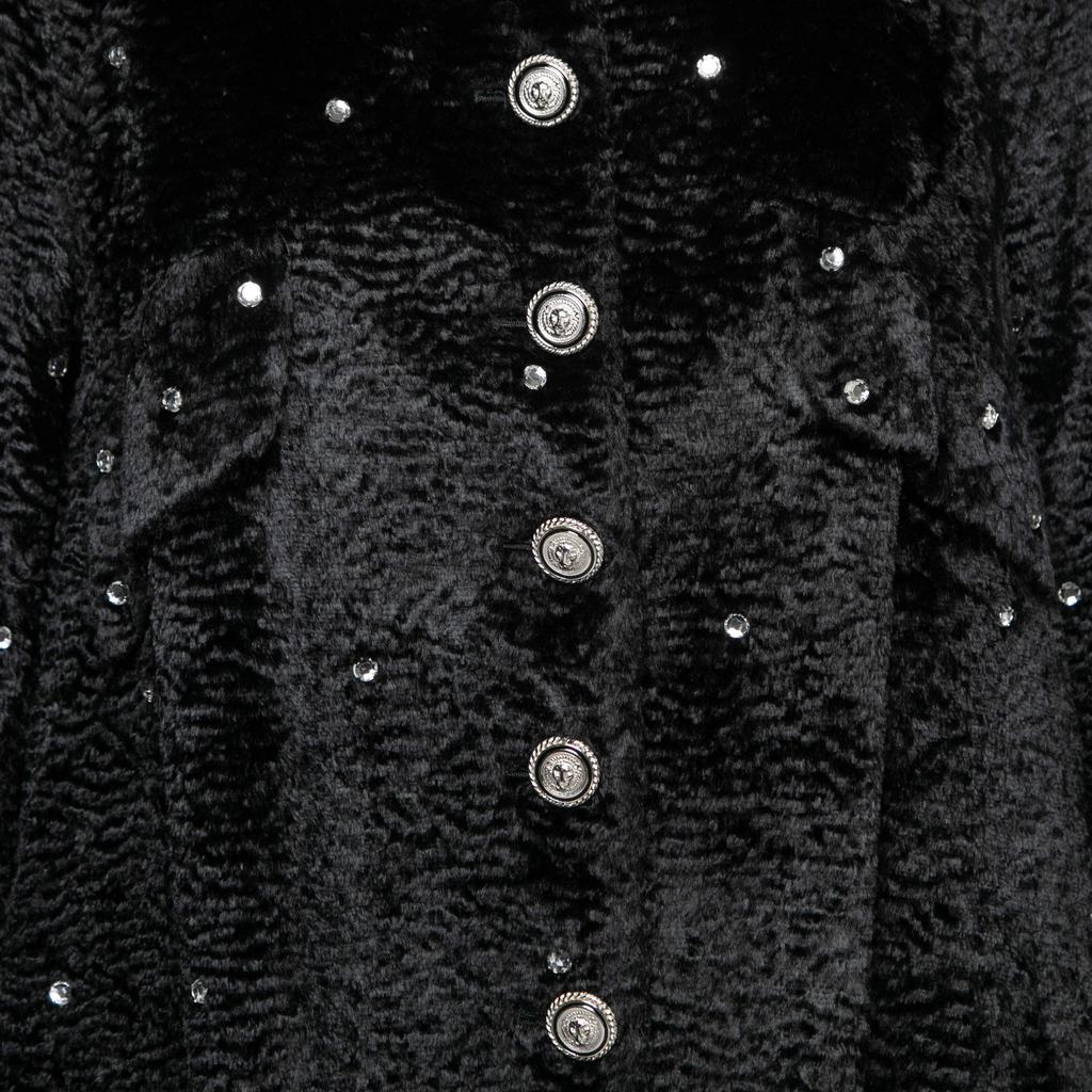 Versus Versace Vintage Black Rhinestone-Embellished Faux Fur Coat S商品第3张图片规格展示