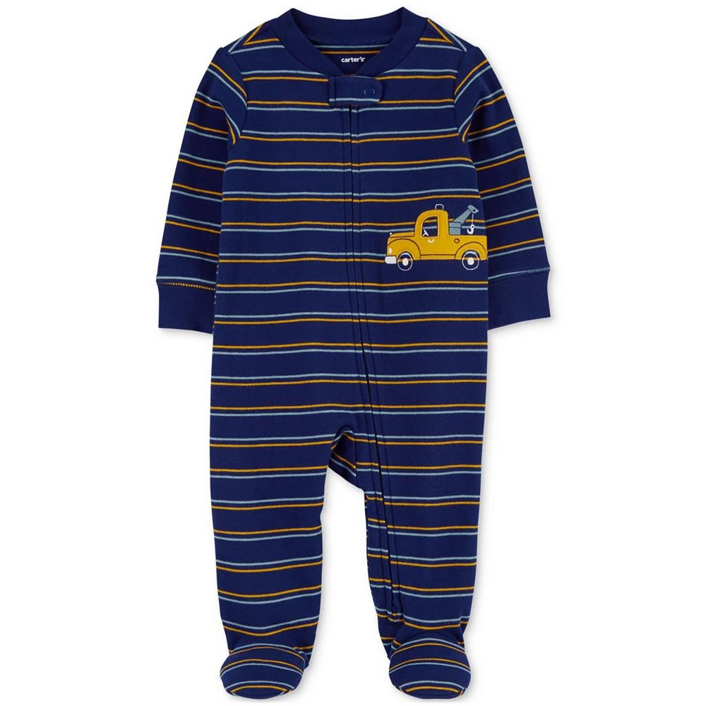 商品Carter's|Baby Boys Stripe Truck 2-Way Zip Cotton Sleep & Play Footed Pajamas,价格¥107,第1张图片