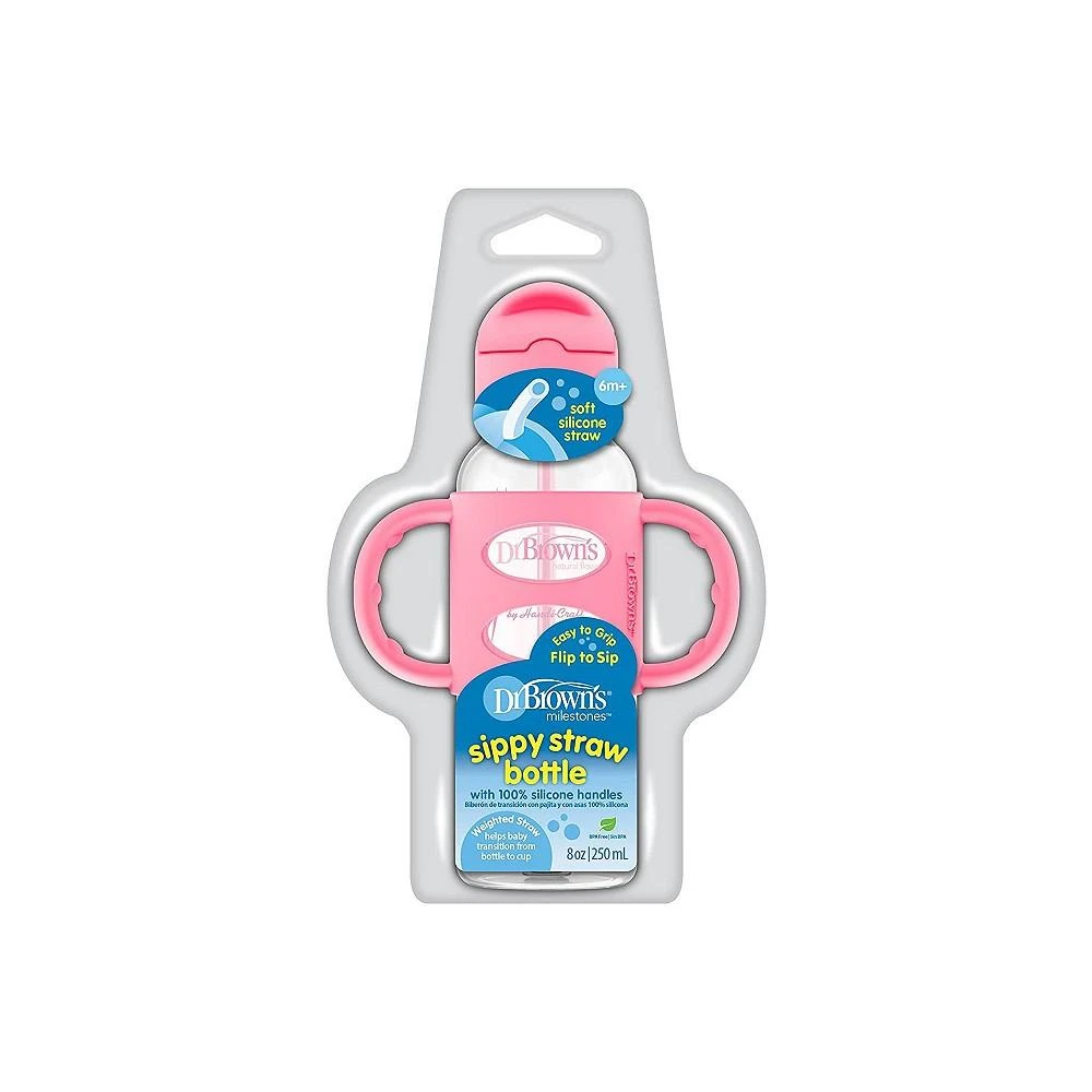 商品Dr. Browns|Narrow Sippy Straw Bottle with 100% Silicone Handles, 8oz, Pink,价格¥121,第2张图片详细描述