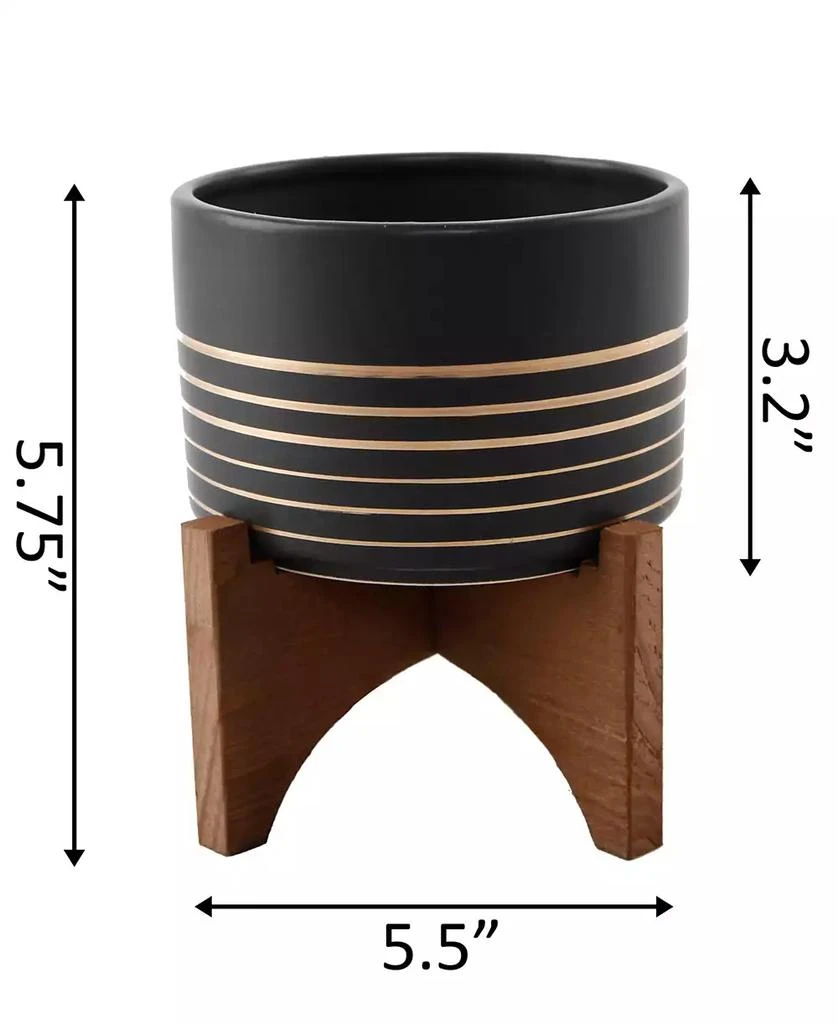 商品Flora Bunda|Ceramic Planter on Wood Stand, 5.5",价格¥323,第2张图片详细描述