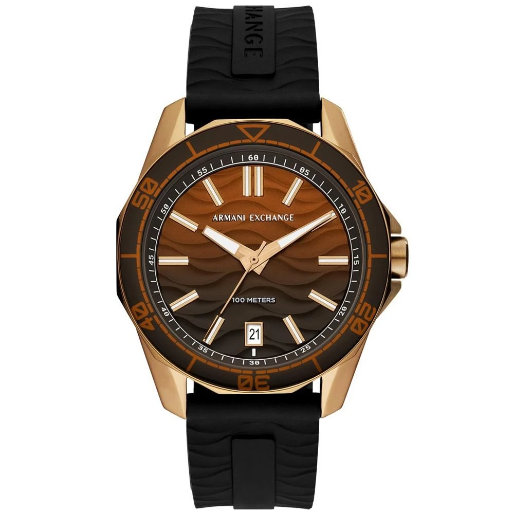 商品Armani Exchange|Men's Quartz Three Hand Date Black Silicone Watch 44mm,价格¥1469,第1张图片