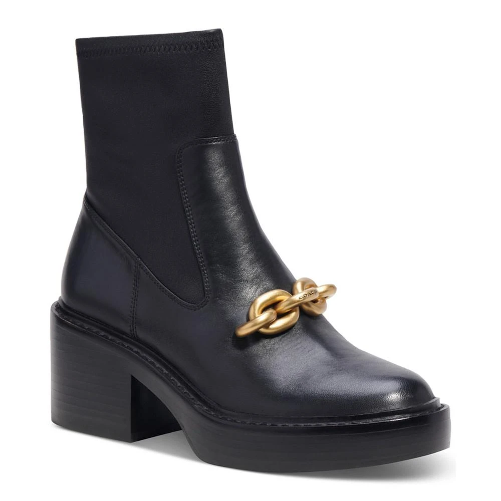 商品Coach|Women's Kenna Chain Pull-On Block-Heel Dress Booties,价格¥972,第1张图片