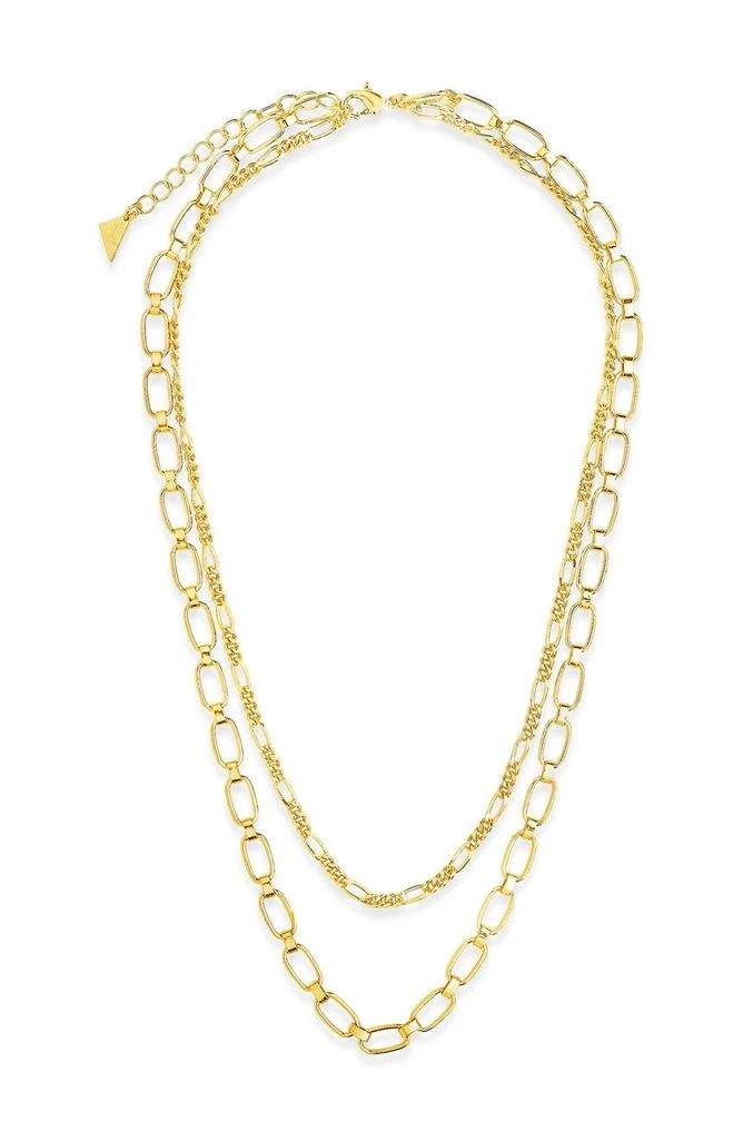 商品Sterling Forever|14K Gold Plated Figaro & Square Link Layered Chain Necklace,价格¥150,第2张图片详细描述