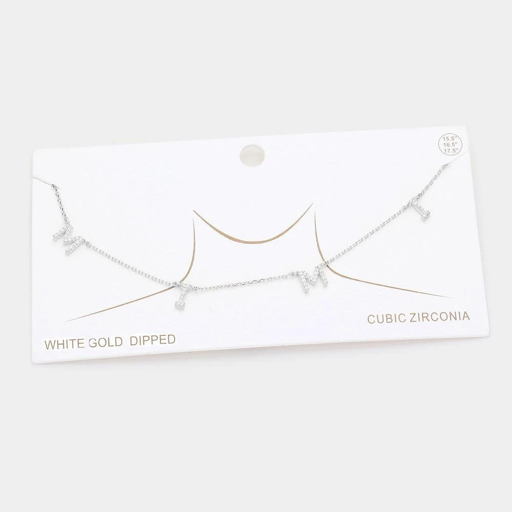 商品FASHNZFAB|White Gold Dipped CZ MIMI Message Pendant Necklace,价格¥365,第1张图片详细描述