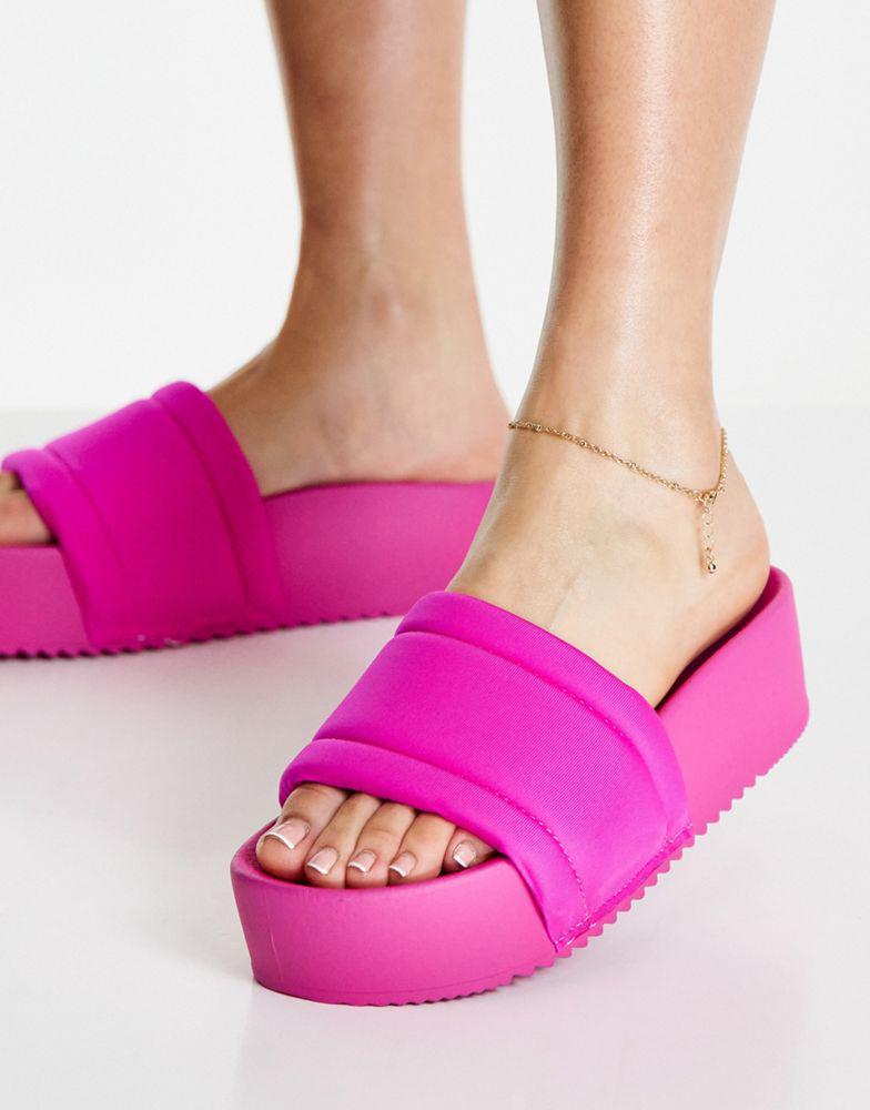 ASOS DESIGN Fizzy flatform padded sliders in pink商品第3张图片规格展示