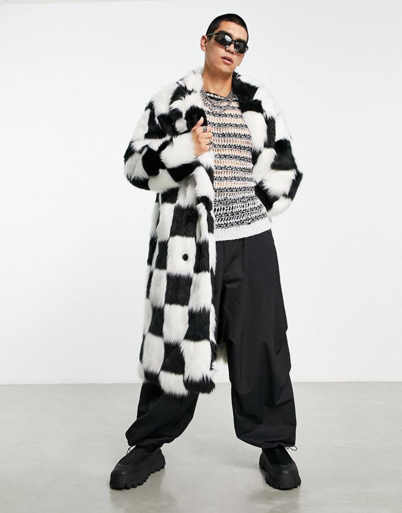 商品ASOS|ASOS DESIGN longline faux fur coat in check,价格¥1056,第6张图片详细描述