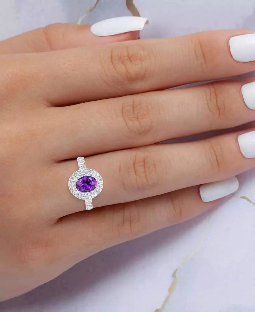 商品Macy's|Amethyst (1-1/20 ct. t.w.) & Lab-Grown White Sapphire (3/4 ct. t.w.) Oval Halo Birthstone Ring in Sterling Silver (Also in Additional Birthstones),价格¥238,第2张图片详细描述