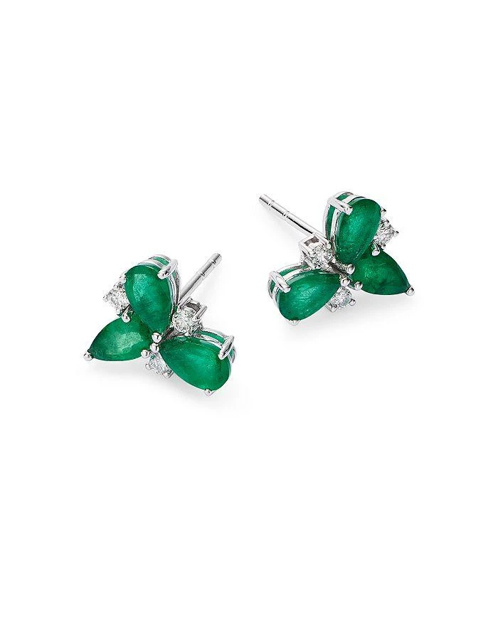 商品Bloomingdale's|Emerald & Diamond Stud Earrings in 14K White Gold - 100% Exclusive,价格¥12707,第4张图片详细描述
