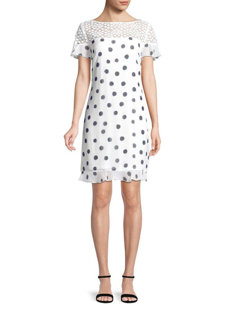 商品Karl Lagerfeld Paris|Short-Sleeve Polka Dot Shift Dress,价格¥375,第1张图片