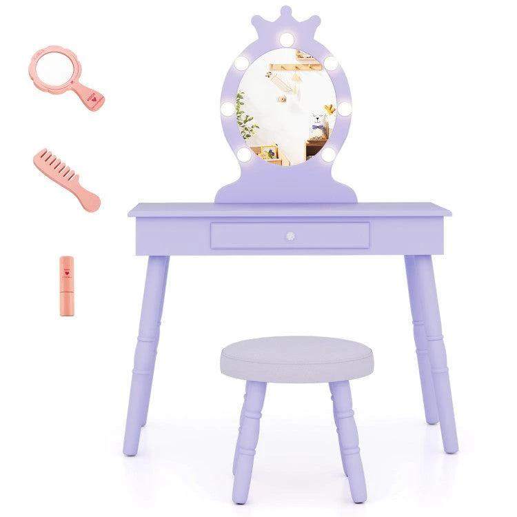 Kids Vanity Set with Lighted Mirror with Adjustable Brightness and Large Drawer-White 商品