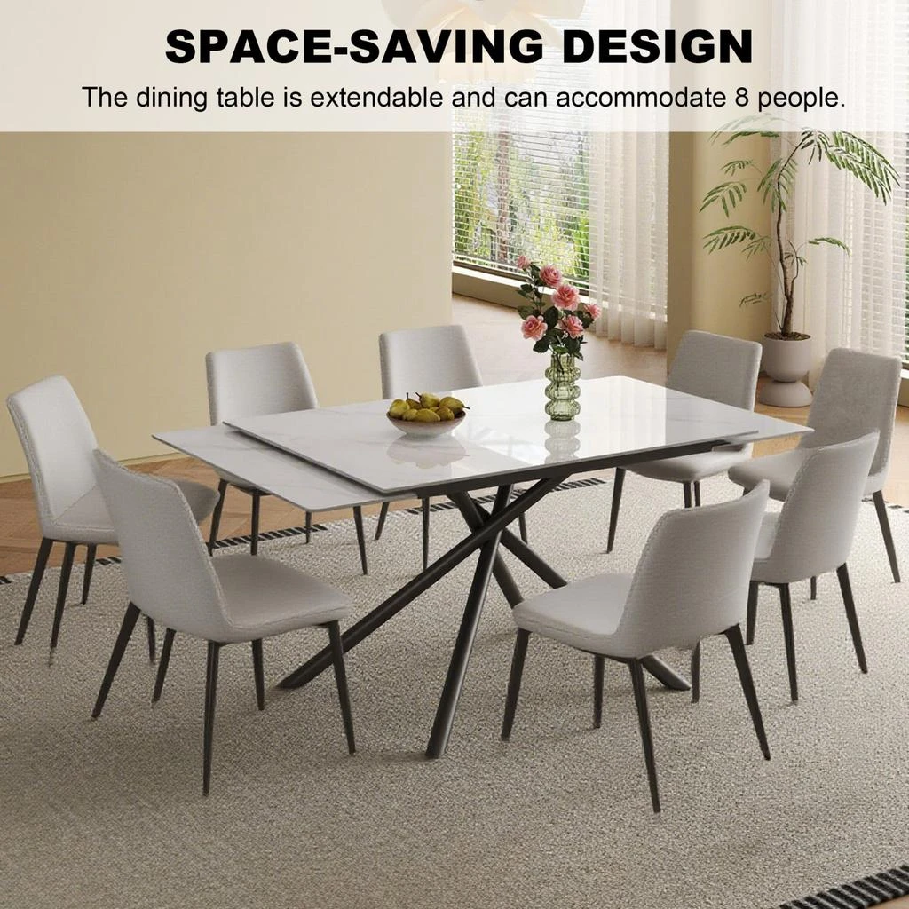 商品Streamdale Furniture|Streamdale Retractable Sintered Stone Dining Table Set (Table + 8 Chairs),价格¥9411,第5张图片详细描述