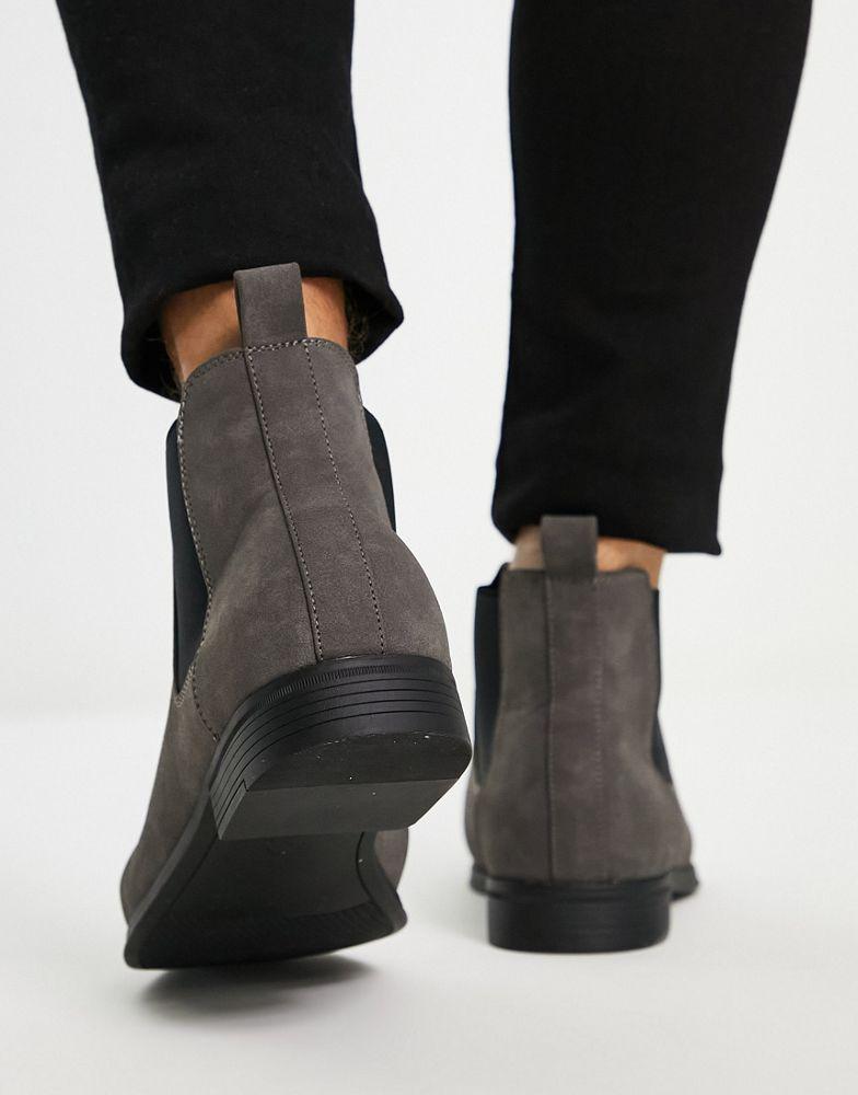 ASOS DESIGN chelsea boots in grey faux suede商品第2张图片规格展示