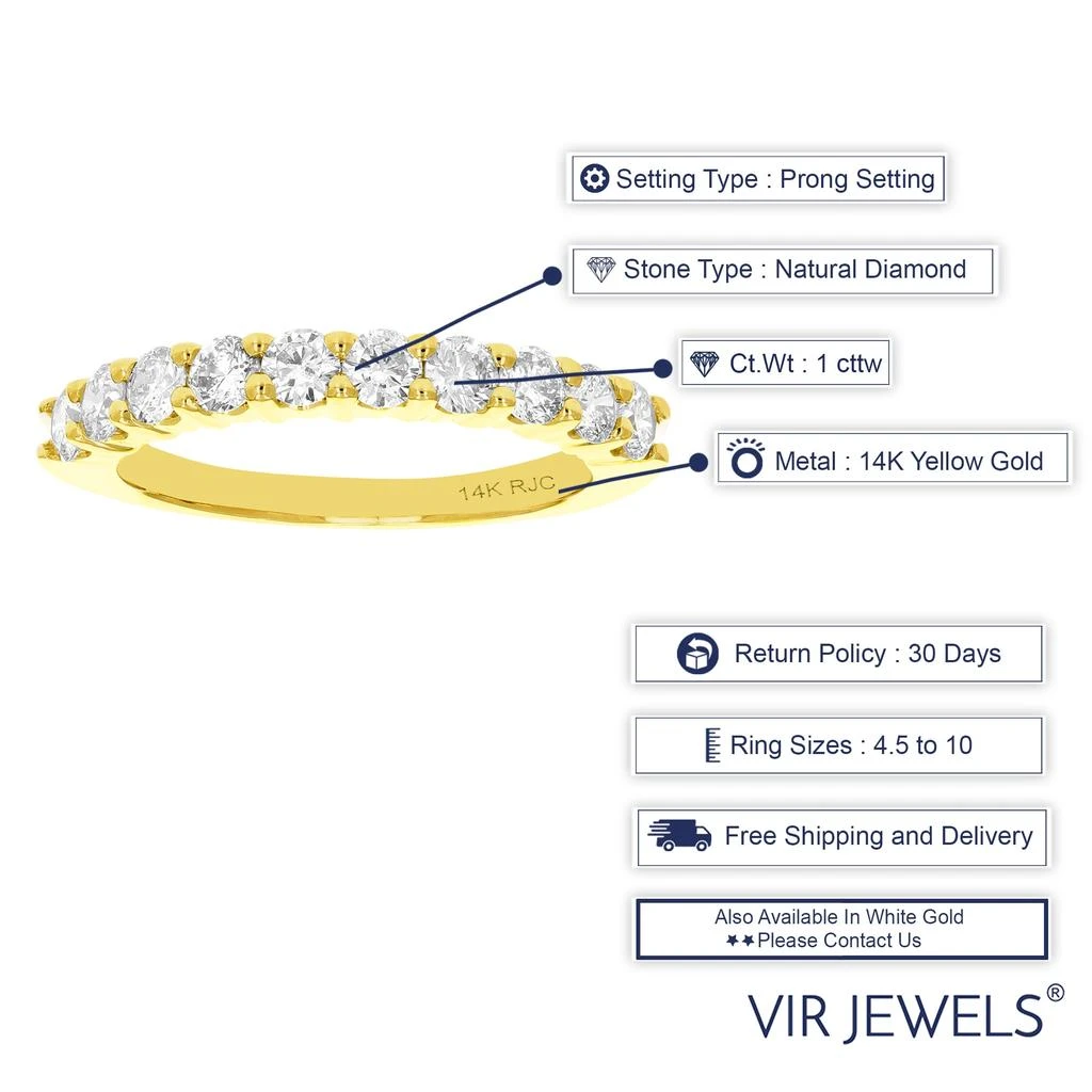 商品Vir Jewels|1 cttw Diamond Wedding Band 14K Yellow Gold Prong Set 10 Stones Round,价格¥7068,第5张图片详细描述