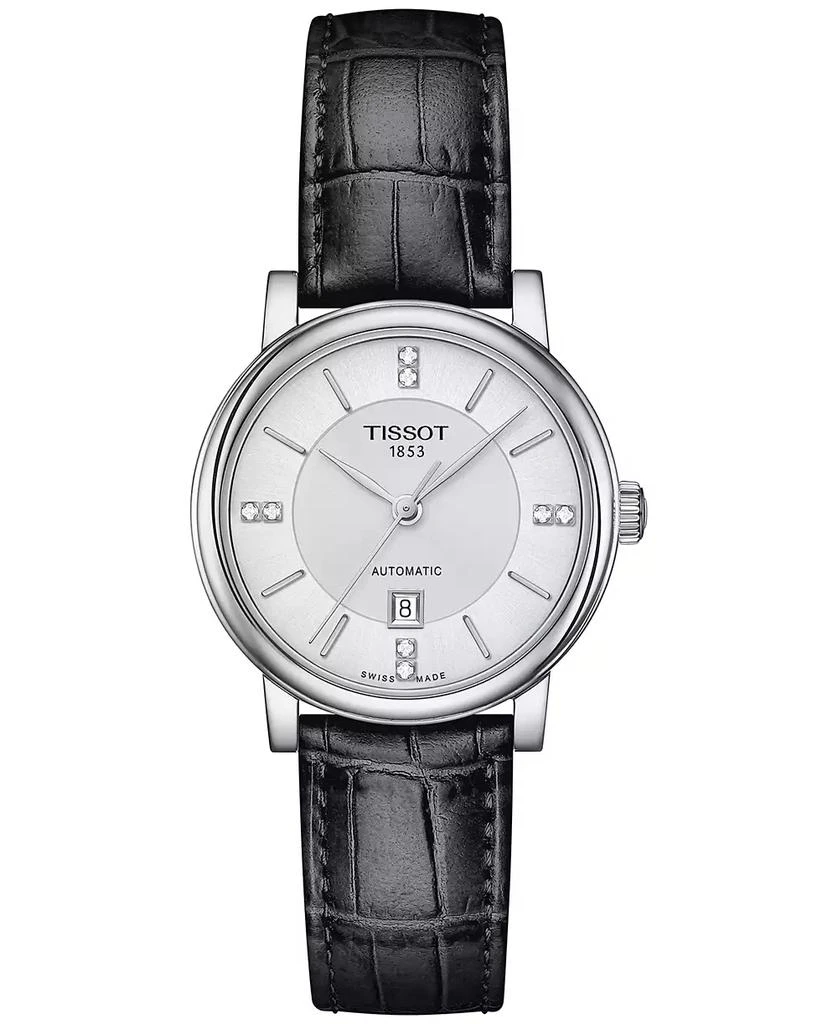 商品Tissot|Women's Swiss Automatic Carson Premium Lady Diamond Accent Black Leather Strap Watch 30mm,价格¥4960,第1张图片