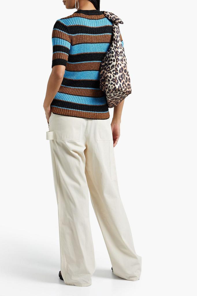 Ribbed striped metallic crochet-knit top商品第3张图片规格展示