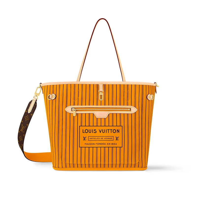 商品[国内直发] Louis Vuitton|NEVERFULL ANDOULIÈRE INSIDE OUT MM 可拆卸可调节肩带竖条纹设计 Monogram 涂层帆布 双面Neverfull 托特包Tote包单肩手提包 中号 女款 橙色,价格¥19864,第1张图片