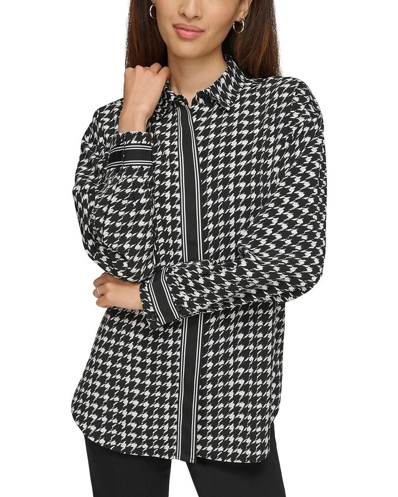 Houndstooth Print Blouse商品第4张图片规格展示