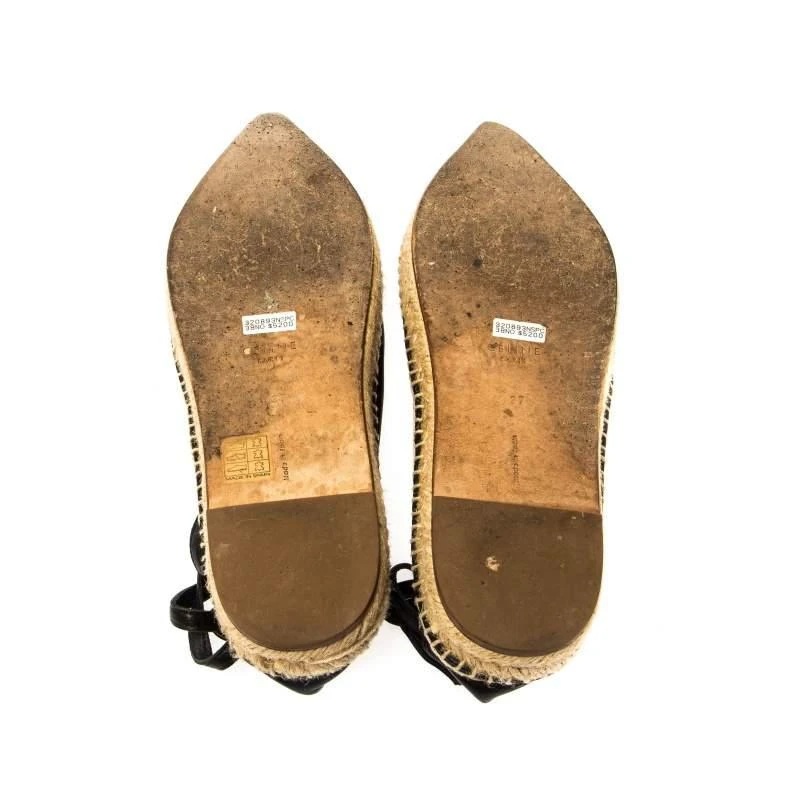 Celine Black Leather Pointed Toe Ankle Wrap Espadrilles Flats Size 37 商品