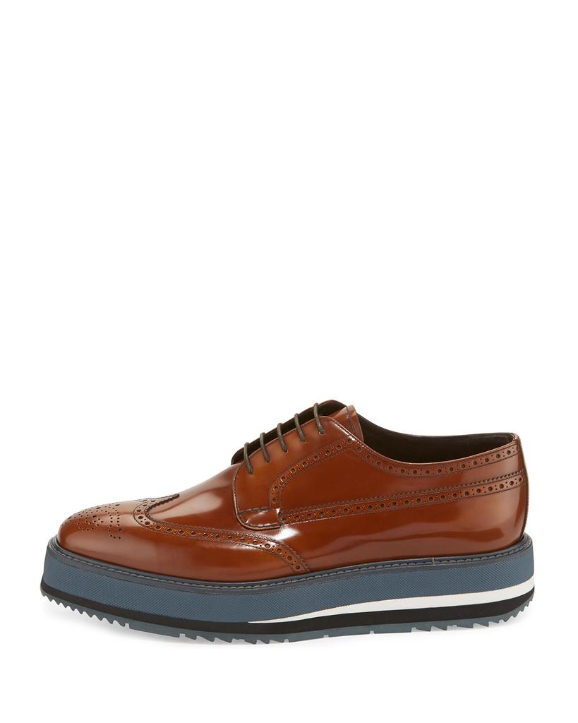 Men's Spazzolato Creeper Brogue Platform Shoe, Light Brown商品第2张图片规格展示