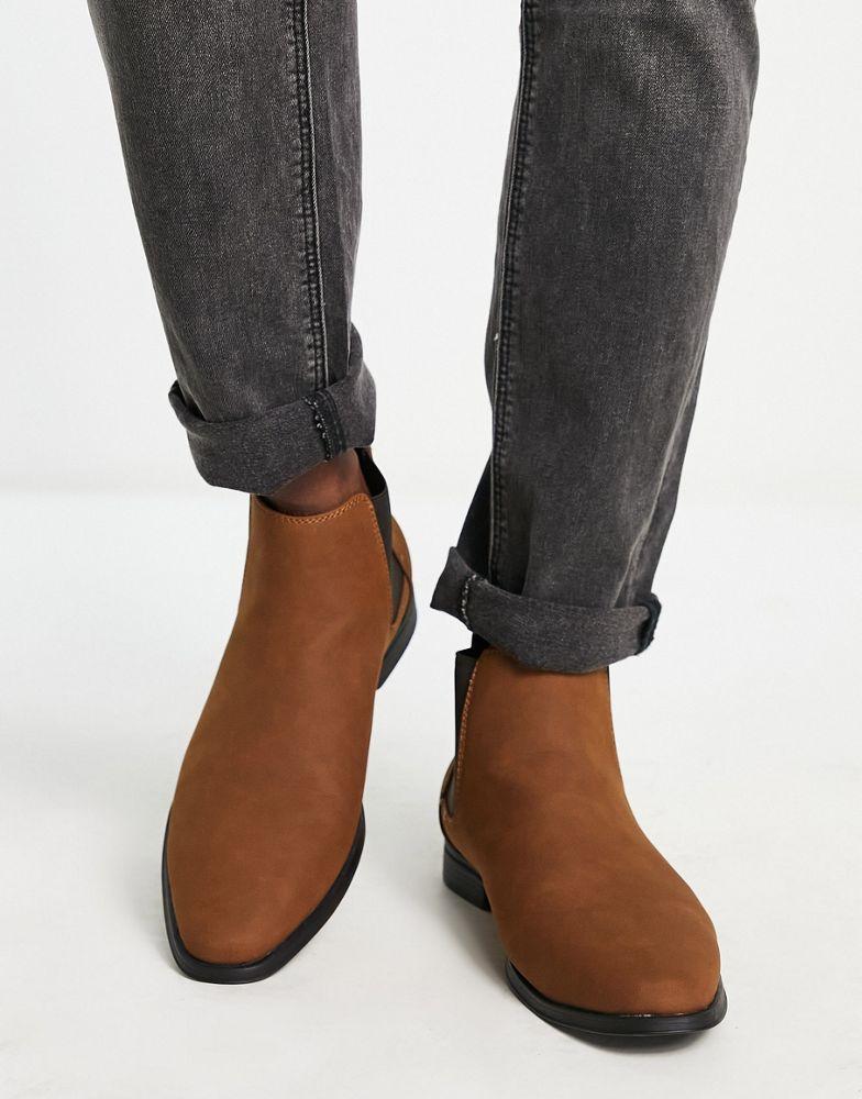 ASOS DESIGN chelsea boots in tan faux suede商品第4张图片规格展示