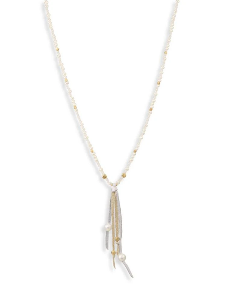 商品Chan Luu|3-8MM White Pearl & Leather Tassel Necklace,价格¥1463,第1张图片