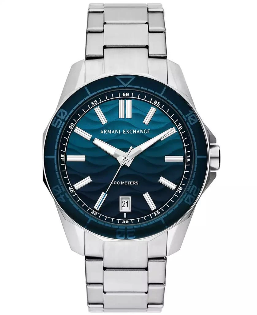 商品Armani Exchange|Men's Quartz Three Hand Date Silver-Tone Stainless Steel Watch 44mm,价格¥1083,第1张图片