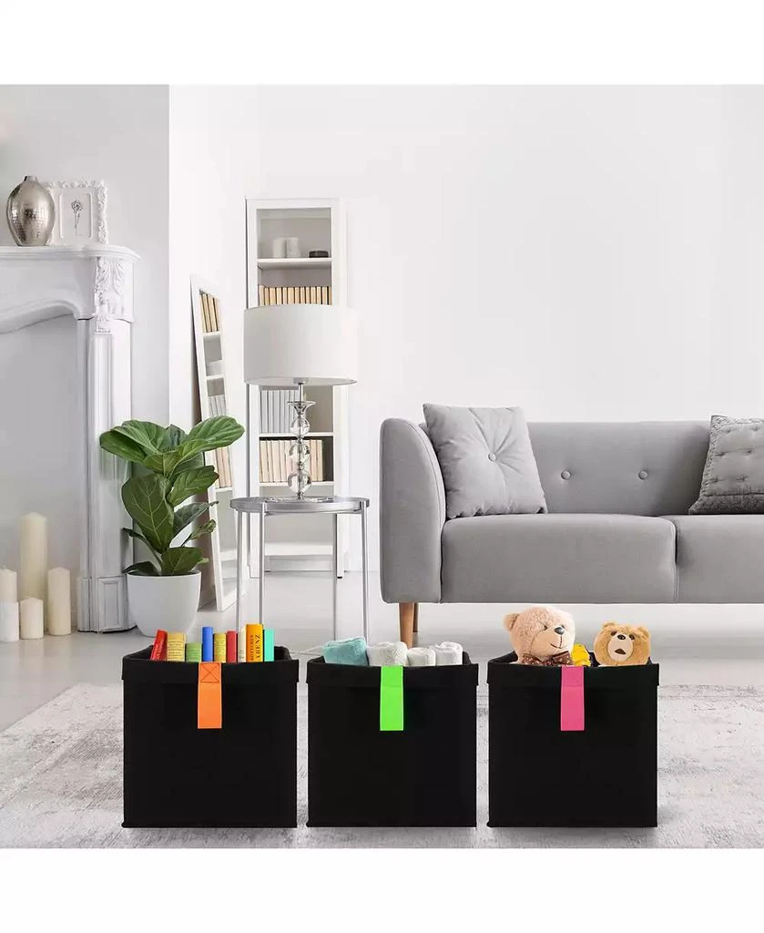 商品Welaxy|3 Piece Collapsible Square Storage Bins with Assorted Colored Handles,价格¥314,第3张图片详细描述