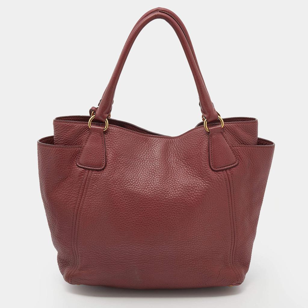 商品[二手商品] Prada|Prada Burgundy Vitello Danio Leather Side Pocket Shoulder Bag,价格¥4777,第6张图片详细描述