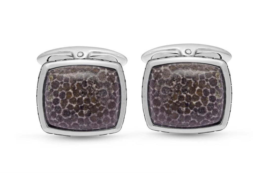 商品Monary|Fossil Agate Stone Cufflinks in Black Rhodium Plated Sterling Silver,价格¥1932,第1张图片