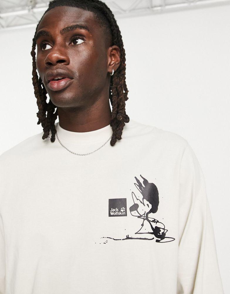 Jack Wolfskin Weinmeister long sleeve t-shirt with back print in off-white商品第3张图片规格展示