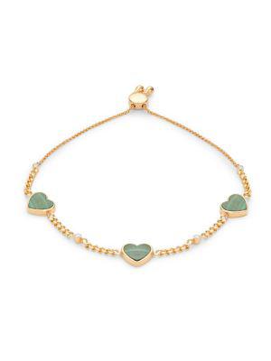 14K Yellow Gold, Malachite & Diamond Heart Charm Bracelet商品第1张图片规格展示