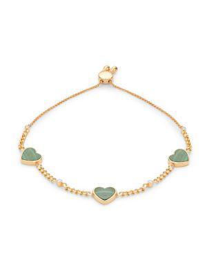 商品Effy|14K Yellow Gold, Malachite & Diamond Heart Charm Bracelet,价格¥5145,第1张图片