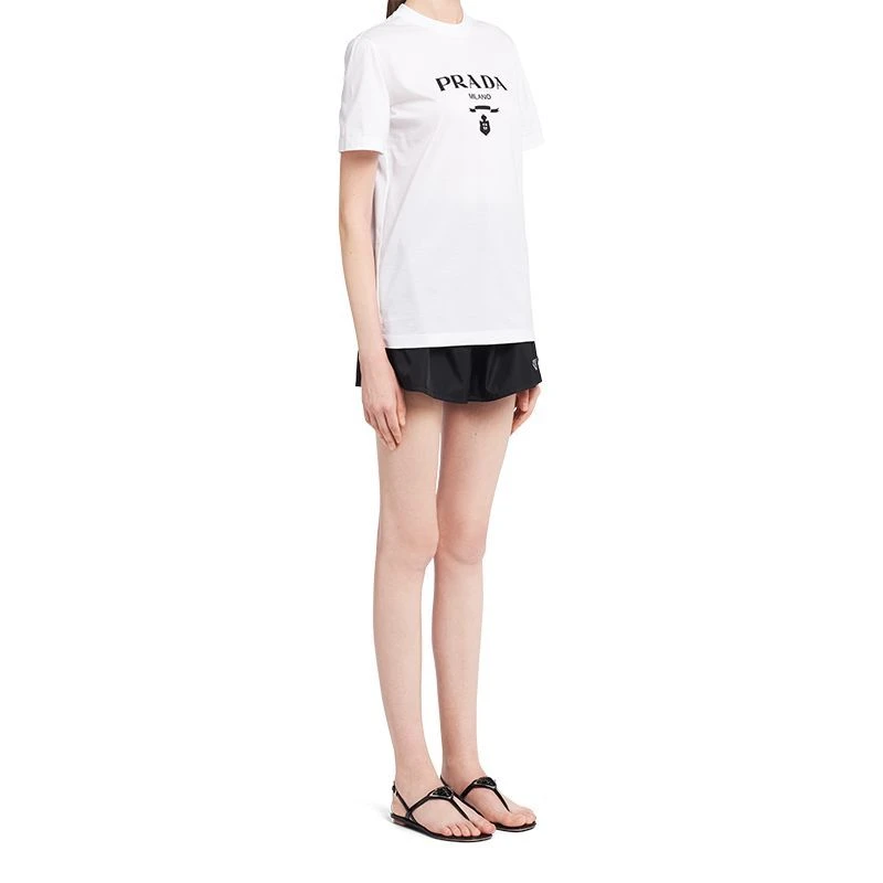 商品Prada|【预售3-7天】PRADA/普拉达  女士白色刺绣平纹针织棉质短袖T恤35838R_10GN_F0009_S_162,价格¥6487,第5张图片详细描述