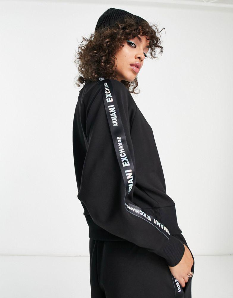 Armani Exchange taped crew sweatshirt in black商品第4张图片规格展示