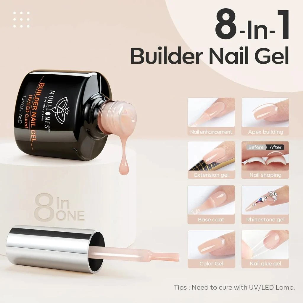 商品[国内直发] MODELONES|8-In-1 Nude Brown Builder Nail Gel 15ml,价格¥75,第2张图片详细描述