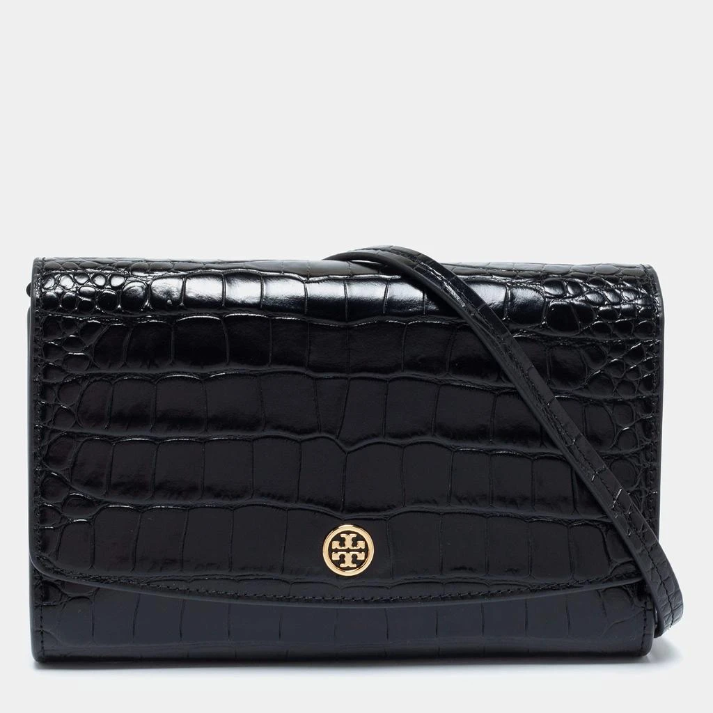 商品Tory Burch|Tory Burch Black Croc Embossed Leather Robinson Wallet on Chain,价格¥2563,第1张图片