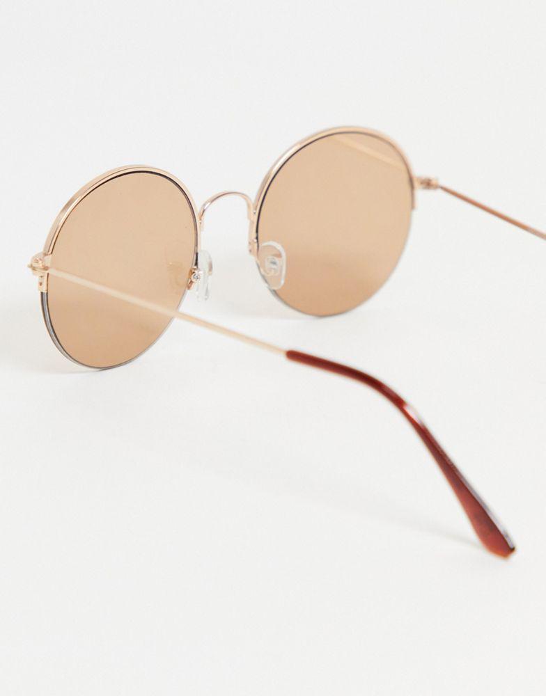 ASOS DESIGN 70s round sunglasses in gold with light brown lens商品第2张图片规格展示