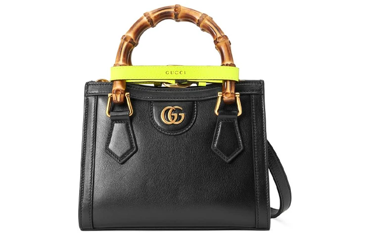 商品[国内直发] Gucci|古驰 Diana 竹节 戴安娜金标Logo情侣同款 皮革 托特包Tote包购物袋手提单肩斜挎包 迷你 男女同款 黑色,价格¥16073,第1张图片