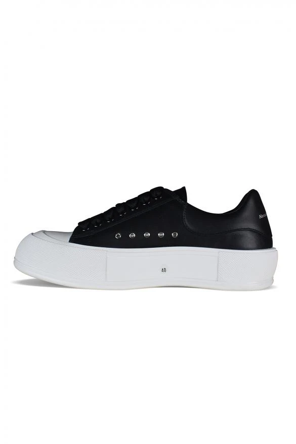 商品Alexander McQueen|Women's Luxury Sneakers   Deck Plimsoll Alexander Mc Queen Low Sneakers In Black Leather,价格¥2842,第3张图片详细描述