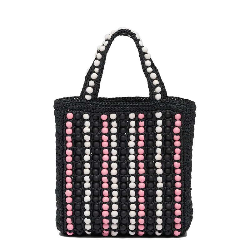 商品Prada|【预售3-7天】PRADA/普拉达 22新款 女士黑色酒椰纤维搭配彩色木质球串珠单�肩手提托特包1BG425_2FJ0_F0002_V_OOO,价格¥11750,第5张图片详细描述