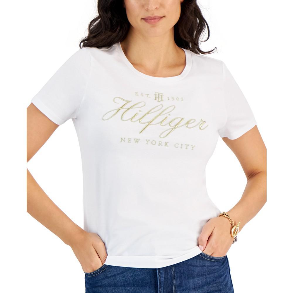 商品Tommy Hilfiger|Women's Metallic Logo Graphic T-Shirt,价格¥132,第5张图片详细描述