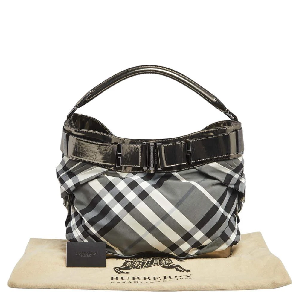 Burberry Metallic/Black Beat Check Nylon and Glossy Leather Buckle Shoulder Bag 商品