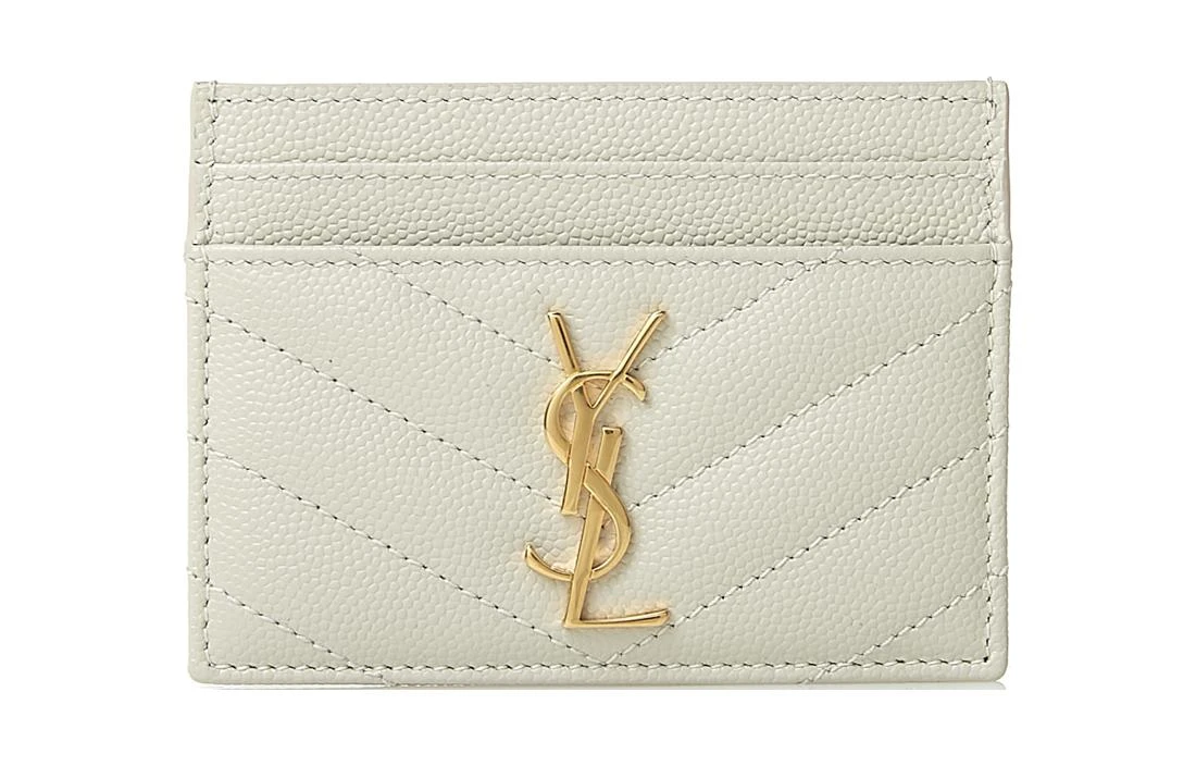 商品[国内直发] Yves Saint Laurent|【经典推荐】 圣罗兰 Monogramme 金标Logo 绗缝皮革 卡夹卡包 女款 复古白色,价格¥3290,第1张图片