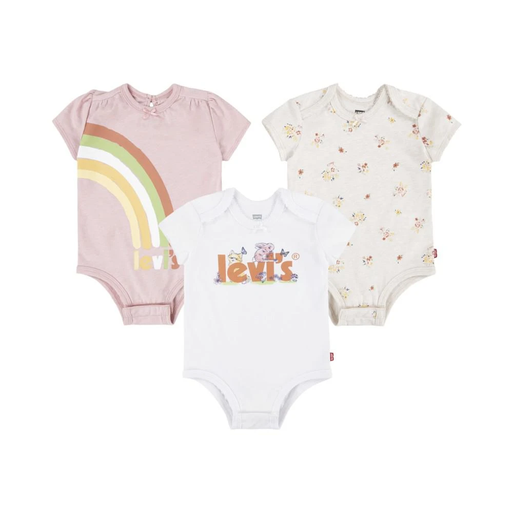 商品Levi's|Baby Girls Graphic Short Sleeve Bodysuits, Pack of 3,价格¥154,第1张图片